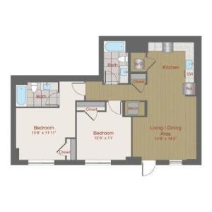 Image of 2A Two Bedroom Floor Plan | Ovation at Arrowbrook | Herndon Affordable Apartments