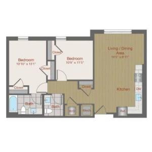 Image of 2B Two Bedroom Floor Plan | Ovation at Arrowbrook | Herndon Affordable Apartments