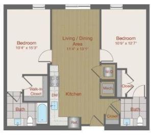 Image of 2C1 Two Bedroom Floor Plan | Ovation at Arrowbrook | Herndon Affordable Apartments
