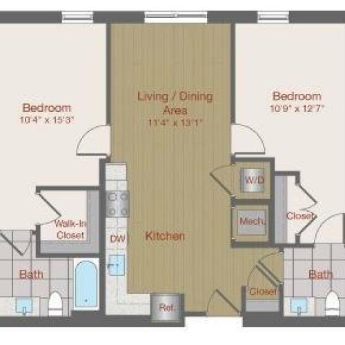 Image of 2C1 Two Bedroom Floor Plan | Ovation at Arrowbrook | Herndon Affordable Apartments