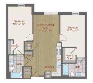 Image of 2D2 Two Bedroom Floor Plan | Ovation at Arrowbrook | Herndon Affordable Apartments
