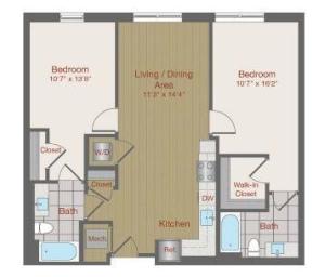 Image of 2D4 Two Bedroom Floor Plan | Ovation at Arrowbrook | Herndon Affordable Apartments