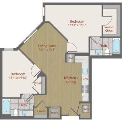 Image of 2F Two Bedroom Floor Plan | Ovation at Arrowbrook | Herndon Affordable Apartments