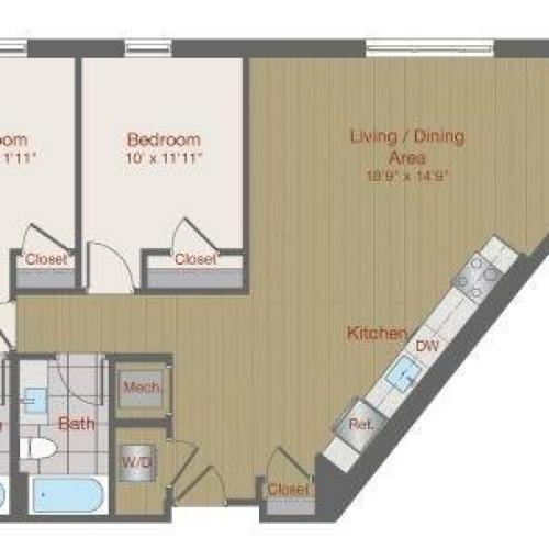 Image of 2K Two Bedroom Floor Plan | Ovation at Arrowbrook | Herndon Affordable Apartments