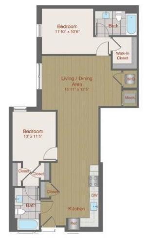 Image of 2N Two Bedroom Floor Plan | Ovation at Arrowbrook | Herndon Affordable Apartments