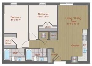 Image of 2P Two Bedroom Floor Plan | Ovation at Arrowbrook | Herndon Affordable Apartments