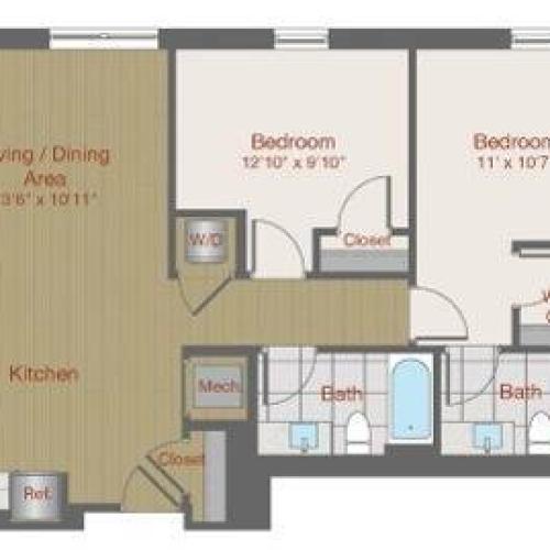 Image of 2Q Two Bedroom Floor Plan | Ovation at Arrowbrook | Herndon Affordable Apartments