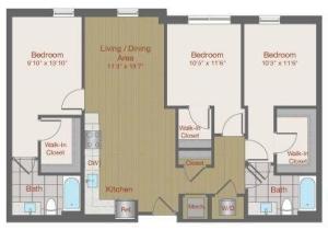 Image of 3B2 Three Bedroom Floor Plan | Ovation at Arrowbrook | Herndon Affordable Apartments