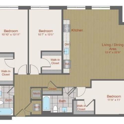Image of 3C Three Bedroom Floor Plan | Ovation at Arrowbrook | Herndon Affordable Apartments