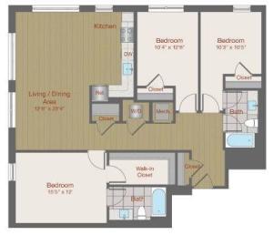 Image of 3E Three Bedroom Floor Plan | Ovation at Arrowbrook | Herndon Affordable Apartments