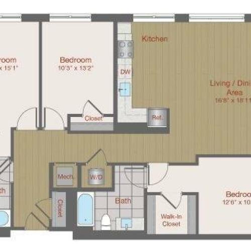 Image of 3F Three Bedroom Floor Plan | Ovation at Arrowbrook | Herndon Affordable Apartments