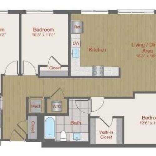 Image of 3F1 Three Bedroom Floor Plan | Ovation at Arrowbrook | Herndon Affordable Apartments