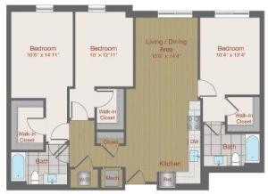 Image of 3G Three Bedroom Floor Plan | Ovation at Arrowbrook | Herndon Affordable Apartments