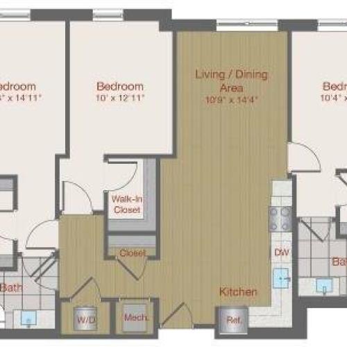 Image of 3G Three Bedroom Floor Plan | Ovation at Arrowbrook | Herndon Affordable Apartments