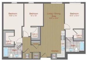 Image of 3G1 Three Bedroom Floor Plan | Ovation at Arrowbrook | Herndon Affordable Apartments