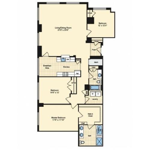 3 Bedroom Floor Plan 1 | Alexandria Apartments | Carlyle Place