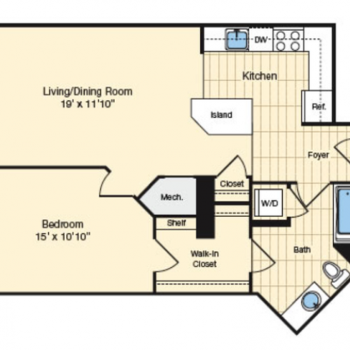 1 Bedroom Floor Plan | Luxury Apartments In Alexandria VA | Carlyle Place