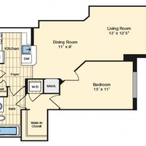1 Bdrm Floor Plan 1 | Luxury Apartments Alexandria VA | Carlyle Place
