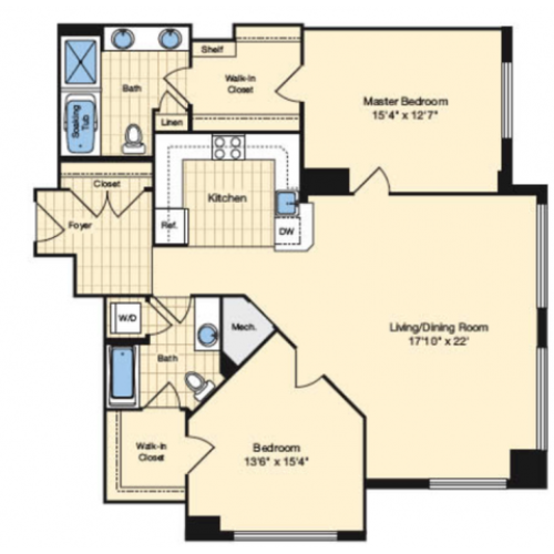2 Bdrm Floor Plan 1 | Apartments In Alexandria VA | Carlyle Place