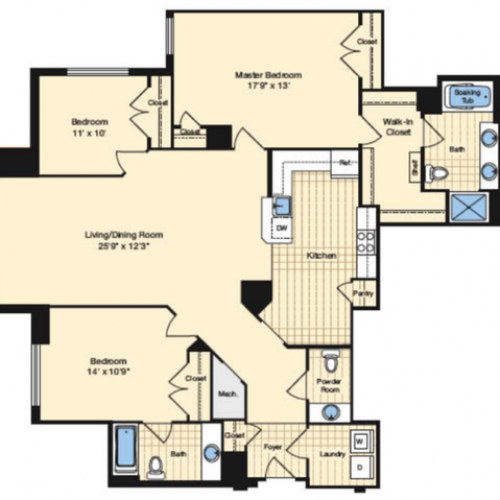 3 Bedroom Floor Plan | Alexandria Apartments | Carlyle Place