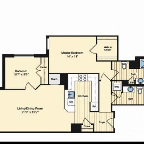 2 Bedroom Floor Plan 1 | Alexandria VA Luxury Apartments | Carlyle Place