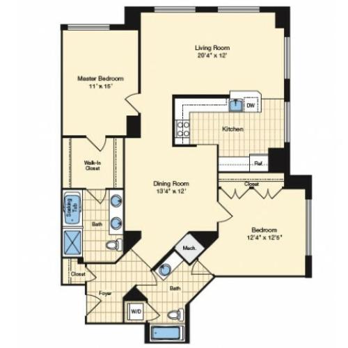 2 Bdrm Floor Plan | Apartments In Alexandria VA 6 | Carlyle Place