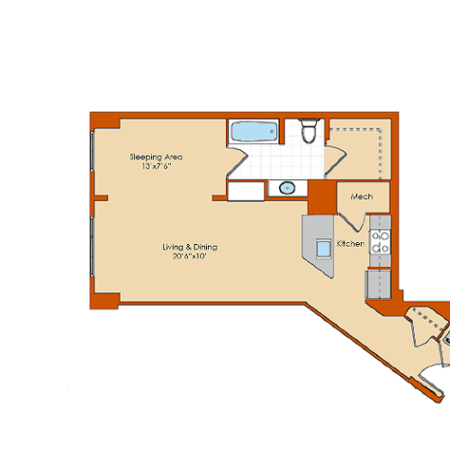Studio Floor Plan | Park Triangle Apartments Lofts and Flats