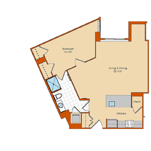 1 Bedroom Floor Plan | Washington DC Apartments | Park Triangle Apartments Lofts and Flats