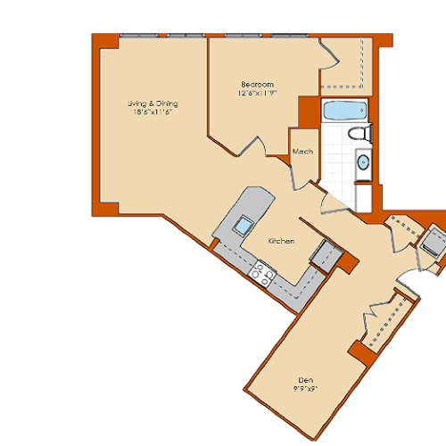 1 Bedroom Floor Plan 1 | Washington DC Apartments | Park Triangle Apartments Lofts and Flats