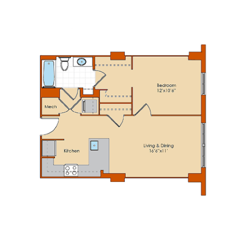 1 Bedroom Floor Plan 2 | Washington DC Apartments | Park Triangle Apartments Lofts and Flats