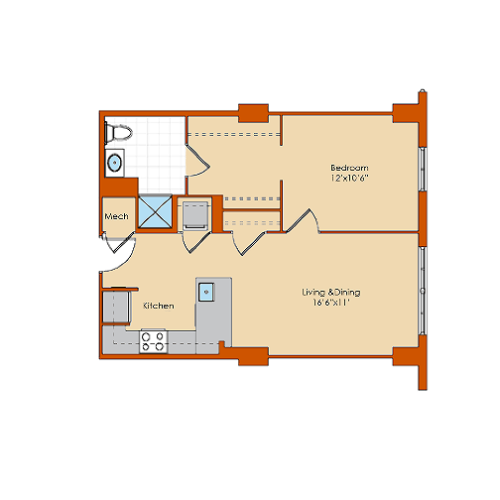 1 Bedroom Floor Plan 4 | Washington DC Apartments | Park Triangle Apartments Lofts and Flats