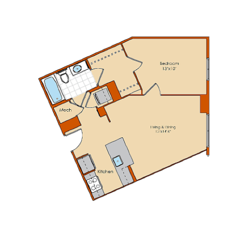 1 Bedroom Floor Plan 6 | Washington DC Apartments | Park Triangle Apartments Lofts and Flats
