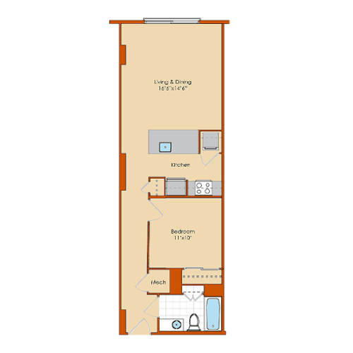 1 Bedroom Floor Plan 7 | Washington DC Apartments | Park Triangle Apartments Lofts and Flats