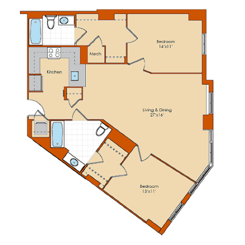 2 Bedroom Floor Plan 1 | Apartments In Washington DC | Park Triangle Apartments Lofts and Flats
