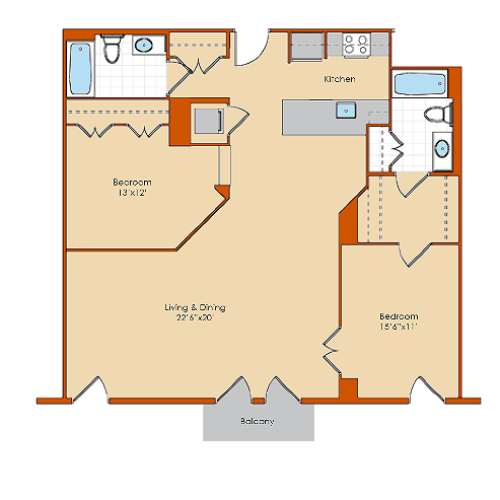 2 Bedroom Floor Plan 2 | Apartments In Washington DC | Park Triangle Apartments Lofts and Flats