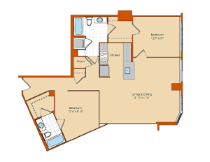 2 Bdrm Floor Plan 3 | Apartments For Rent Washington DC | Park Triangle Apartments Lofts and Flats