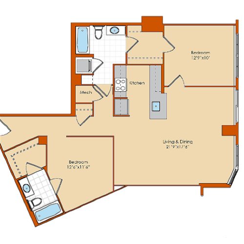 2 Bdrm Floor Plan 3 | Apartments For Rent Washington DC | Park Triangle Apartments Lofts and Flats