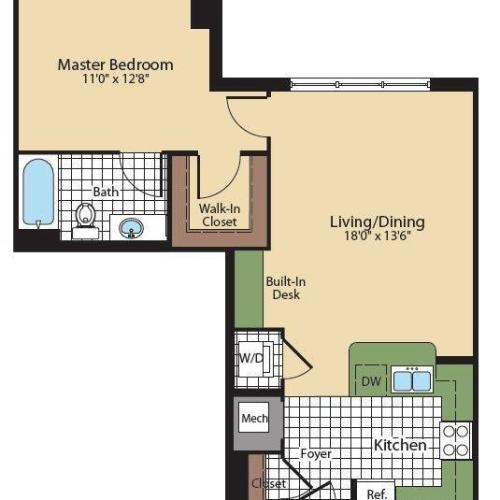 1 Bedroom Floor Plan | North Bethesda Luxury Apartments | Meridian at Grosvenor Station