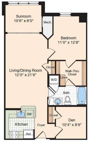 Floor Plan 5 | One Bedroom Apartments In Alexandria VA | Meridian at Eisenhower Station