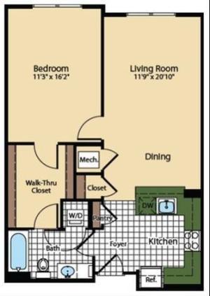 1 Bedroom Floor Plan | The Madison at Ballston Station 2