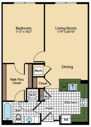 1 Bedroom Floor Plan | The Madison at Ballston Station 3