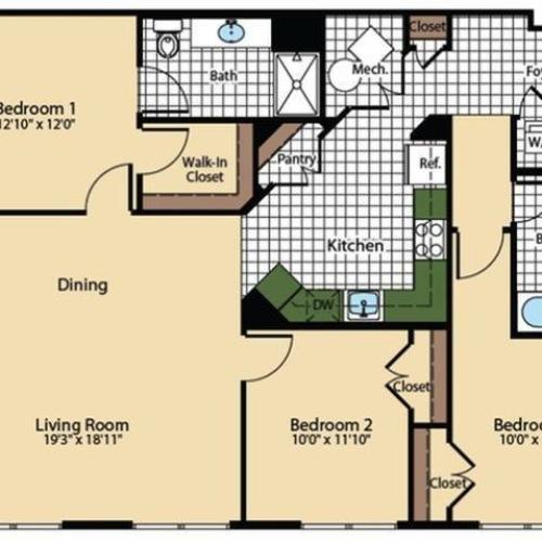 3 Bedroom Floor Plan | The Madison at Ballston Station 2