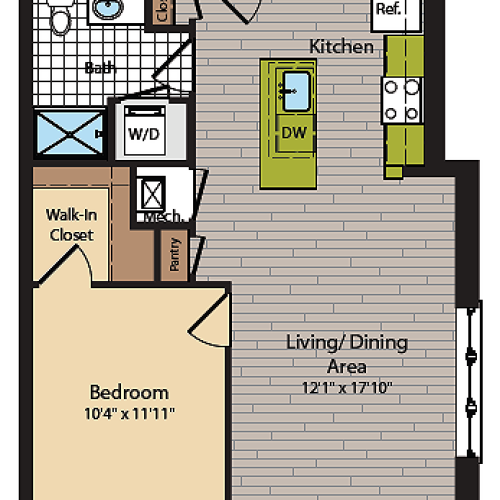 1 Bedroom Floor Plan | Washington DC Apartments | 360H Street