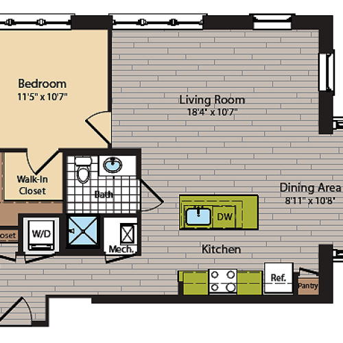 1 Bedroom Floor Plan | Washington DC Apartments | 360H Street 6