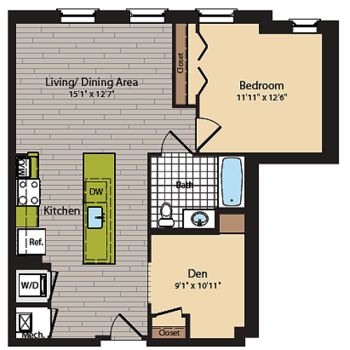 1 Bedroom Floor Plan | Washington DC Apartments | 360H Street 7
