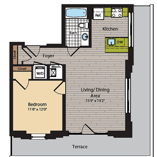1 Bedroom Floor Plan | Washington DC Apartments | 360H Street 10