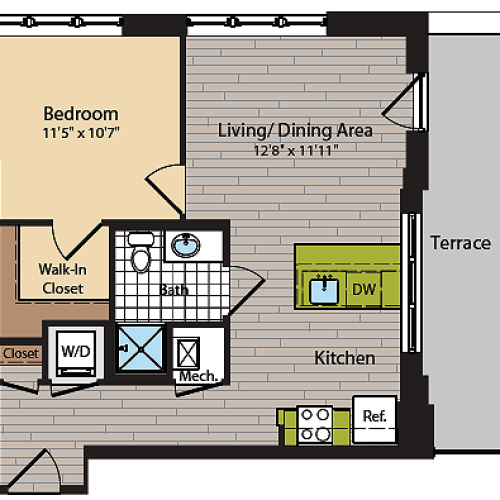 1 Bedroom Floor Plan | Washington DC Apartments | 360H Street 11
