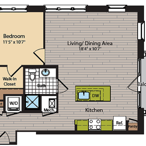 1 Bedroom Floor Plan | Washington DC Apartments | 360H Street 15