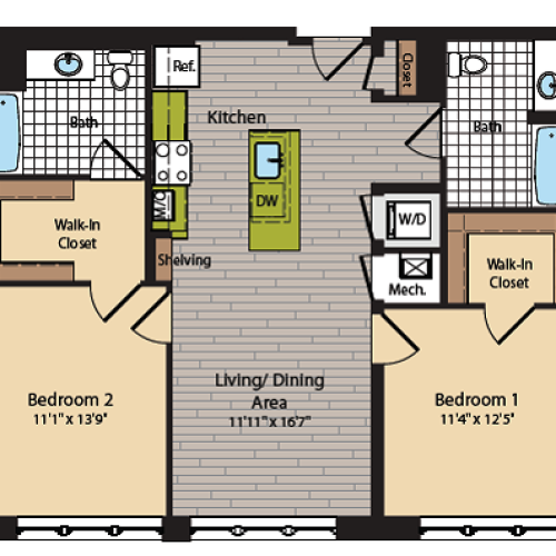 2 Bedroom Floor Plan | Apartments In Washington DC | 360H Street 1