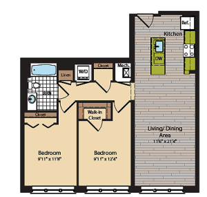 2 Bedroom Floor Plan | Apartments In Washington DC | 360H Street 4